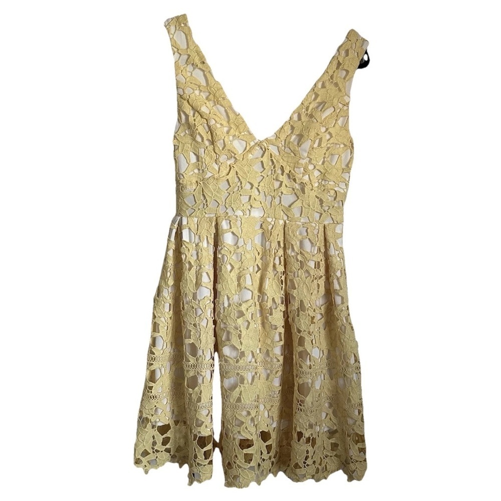 Lace Overlay Fitted Bodice Butter Yellow Womens Dress 5/6 Cottagecore Babydoll
